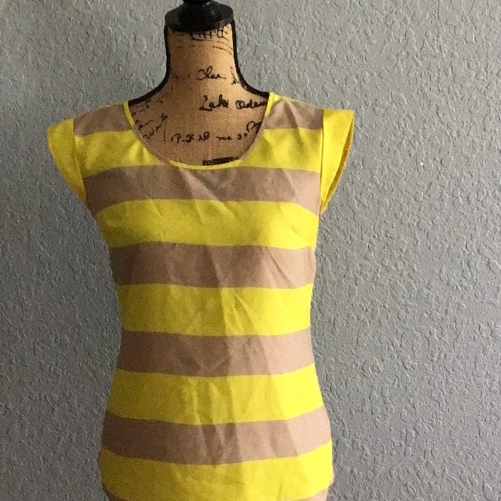 Yellow and Tan Striped Women's Top